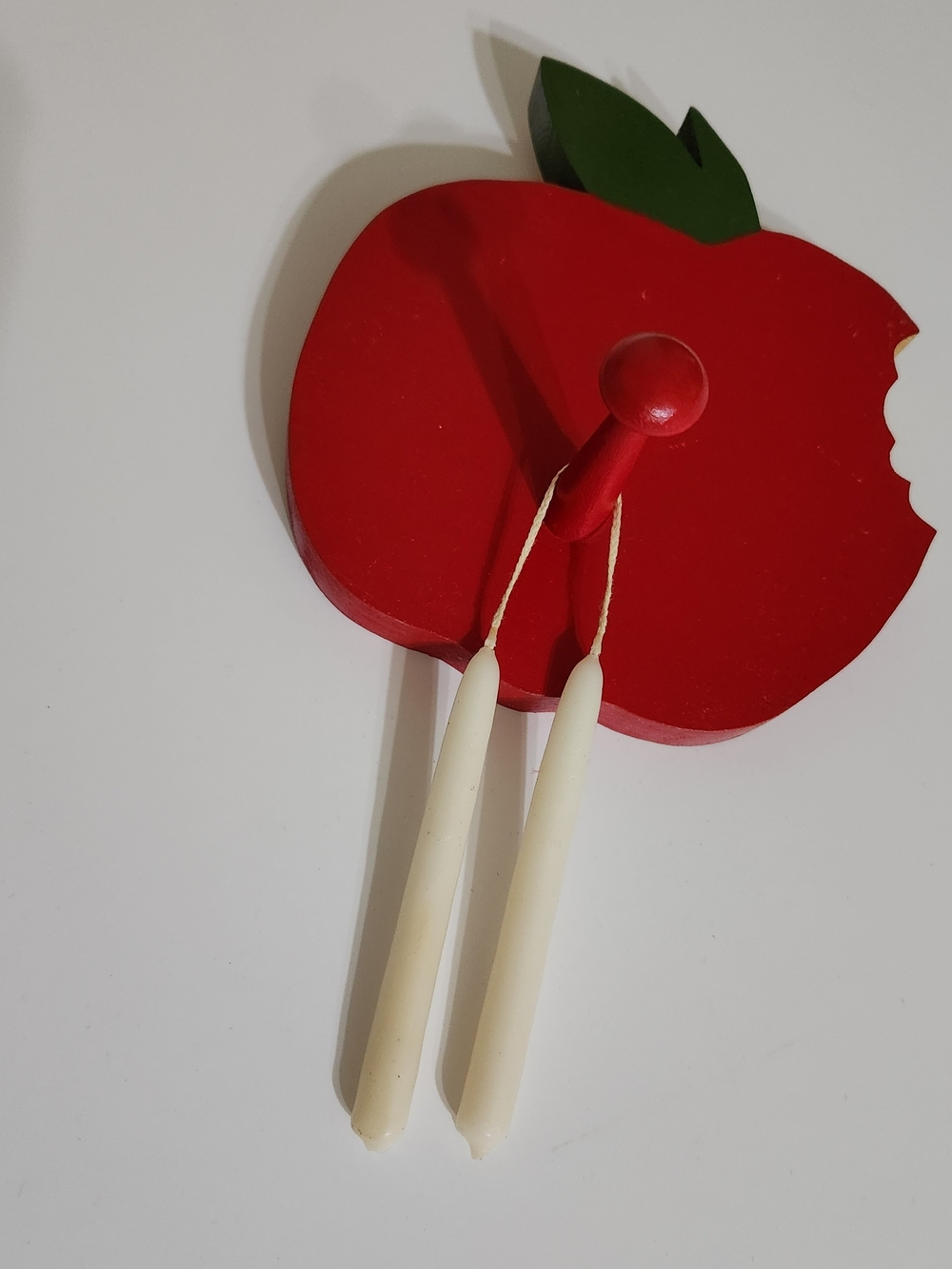 Red Apple Wall Hook with Cream Hanging Candles - Decorative Accent